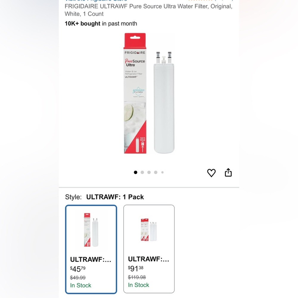 FRIGIDAIRE ULTRAWF Pure Source Ultra Water Filter, Original, White, 1 Count